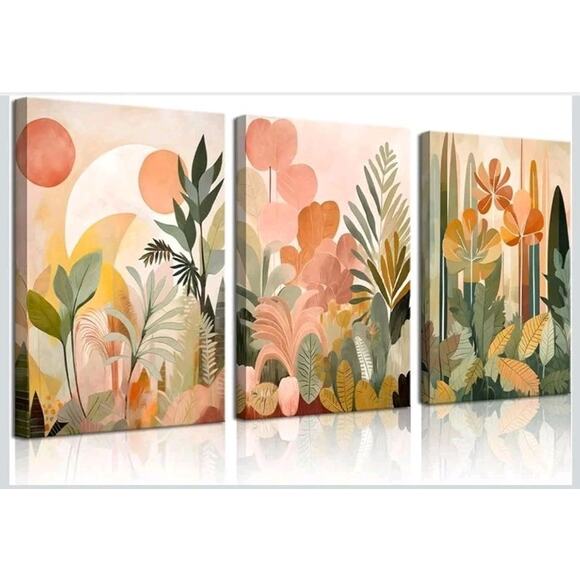 3Pcs Tropical Jungle Canvas Wall Art Abstract Colorful Boho Botanical Decor 12x1 - Picture 1 of 5